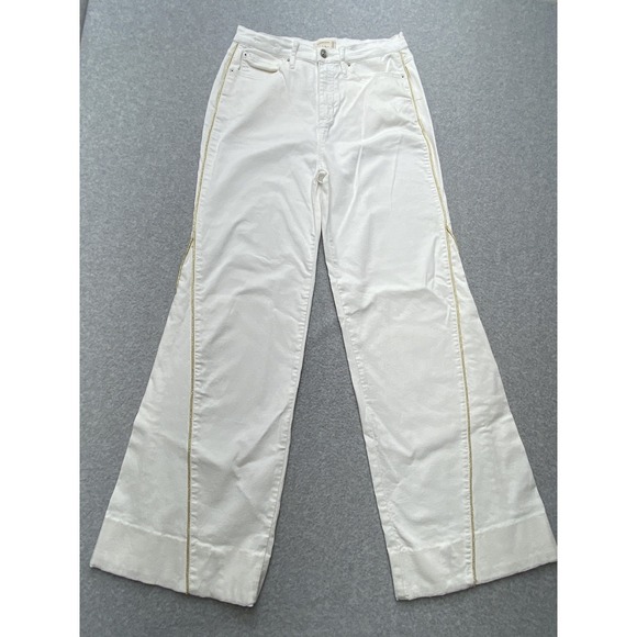 Nicole Miller Artelier Pants Womens 28 White Thompson Wide Leg Gold Trim Stretch - Picture 1 of 11